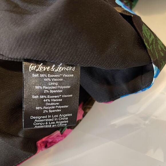 For Love & Lemons Marley Floral Puff Sleeve Ruched Bow Tie Mini Dress Size XS - Picture 7 of 7